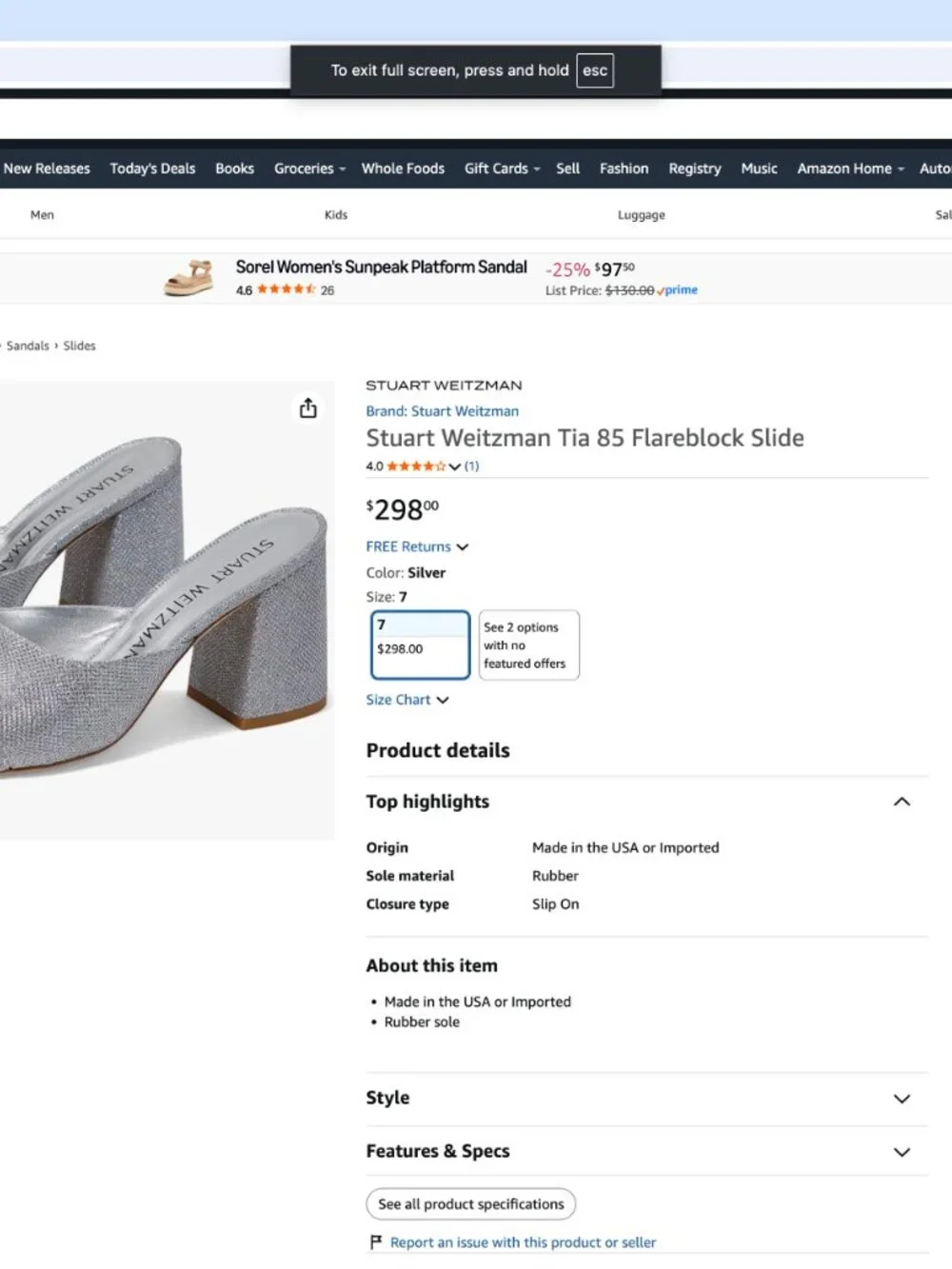Stuart Weitzman Tia 85 Flareblock Slide Silver Sandals Women's 7 B - SAVE $100.0 - Picture 2 of 6